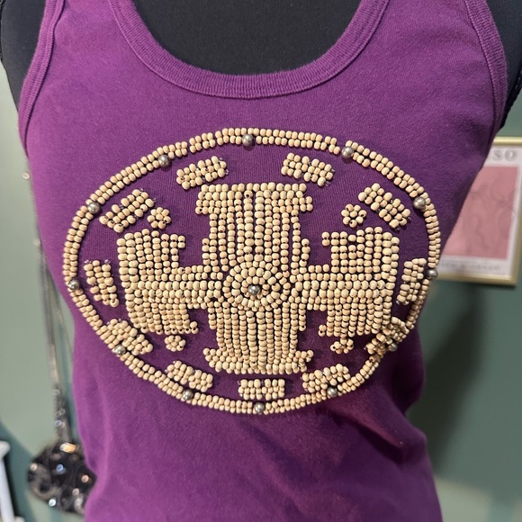Tory Burch Purple Tank Top with Beaded Logo Size S 🧚♀️ - Picture 2 of 4